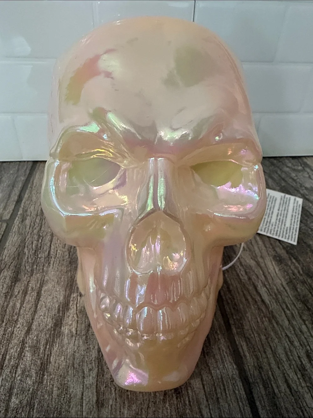 Iridescent LIGHT-UP Color Changing Pearl Skull Decorative Accent Halloween Decor